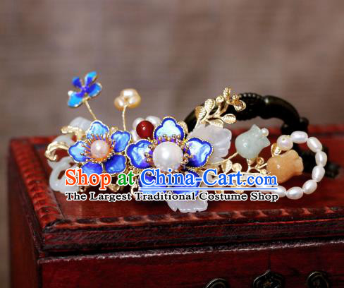 China Ancient Empress Hair Jewelry Ming Dynasty Court Woman Headpiece Handmade Hanfu White Jade Hairpin