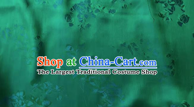 Deep Green China Classical Peach Blossom Pattern Silk Cheongsam Fabric Traditional Dress Material