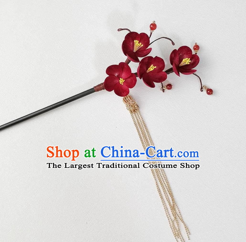 Traditional Hanfu Headpiece Handmade Intangible Cultural Heritage Plum Blossom Tassel Hairpin China Cheongsam Hair Accessories