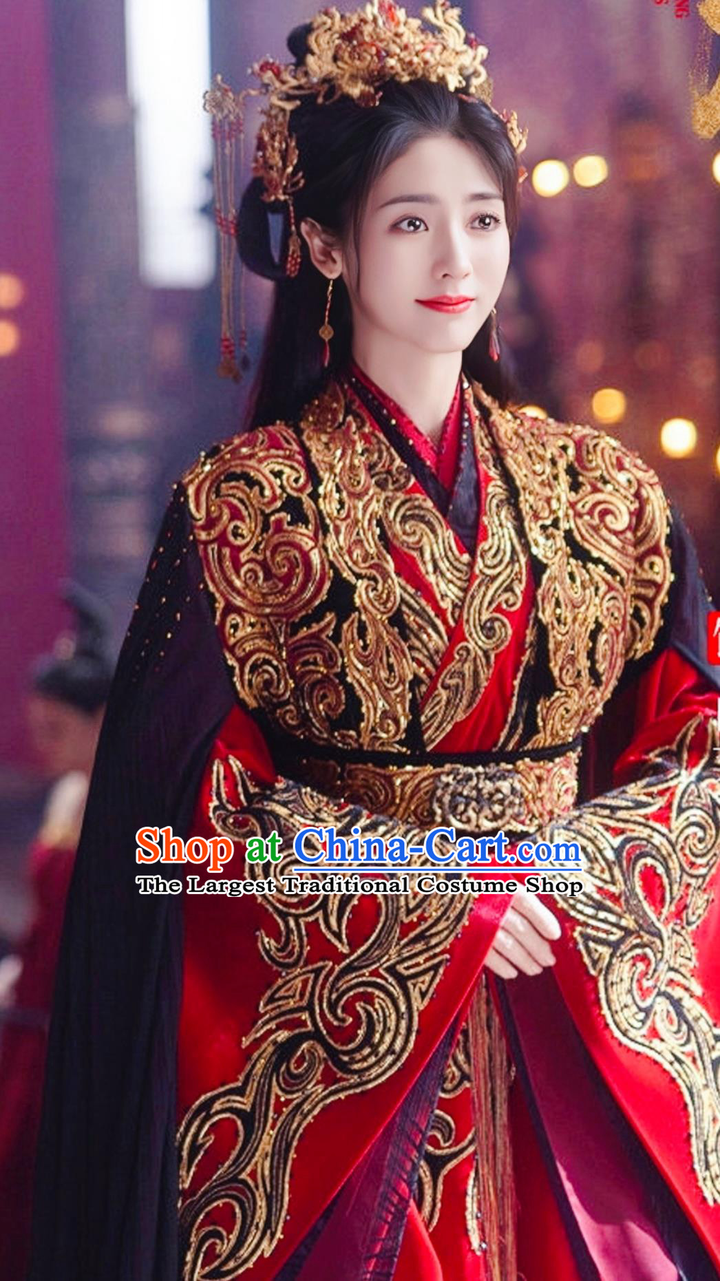 Traditional Chinese Wedding Hanfu TV Series Drama Burning Flames Evilkind Princess Bai Cai Costume Ancient China Empress Red Dress