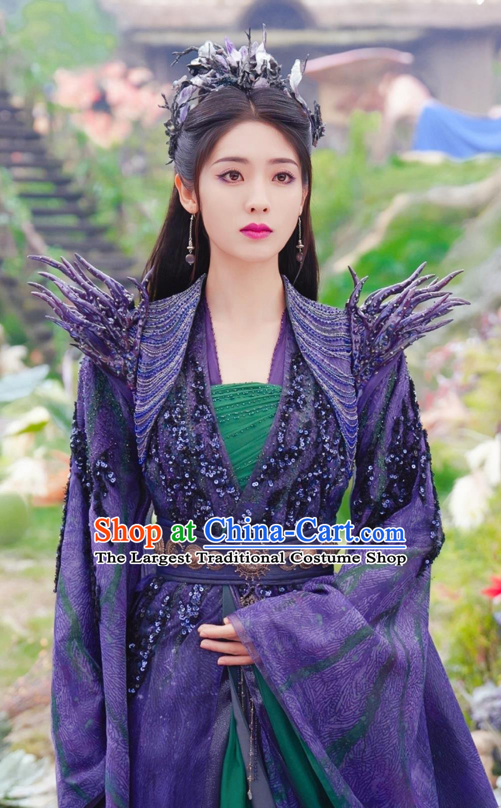 Traditional Chinese Purple Hanfu Dress TV Series Drama Burning Flames Evilkind Princess Bai Cai Costume Ancient China Queen Clothing