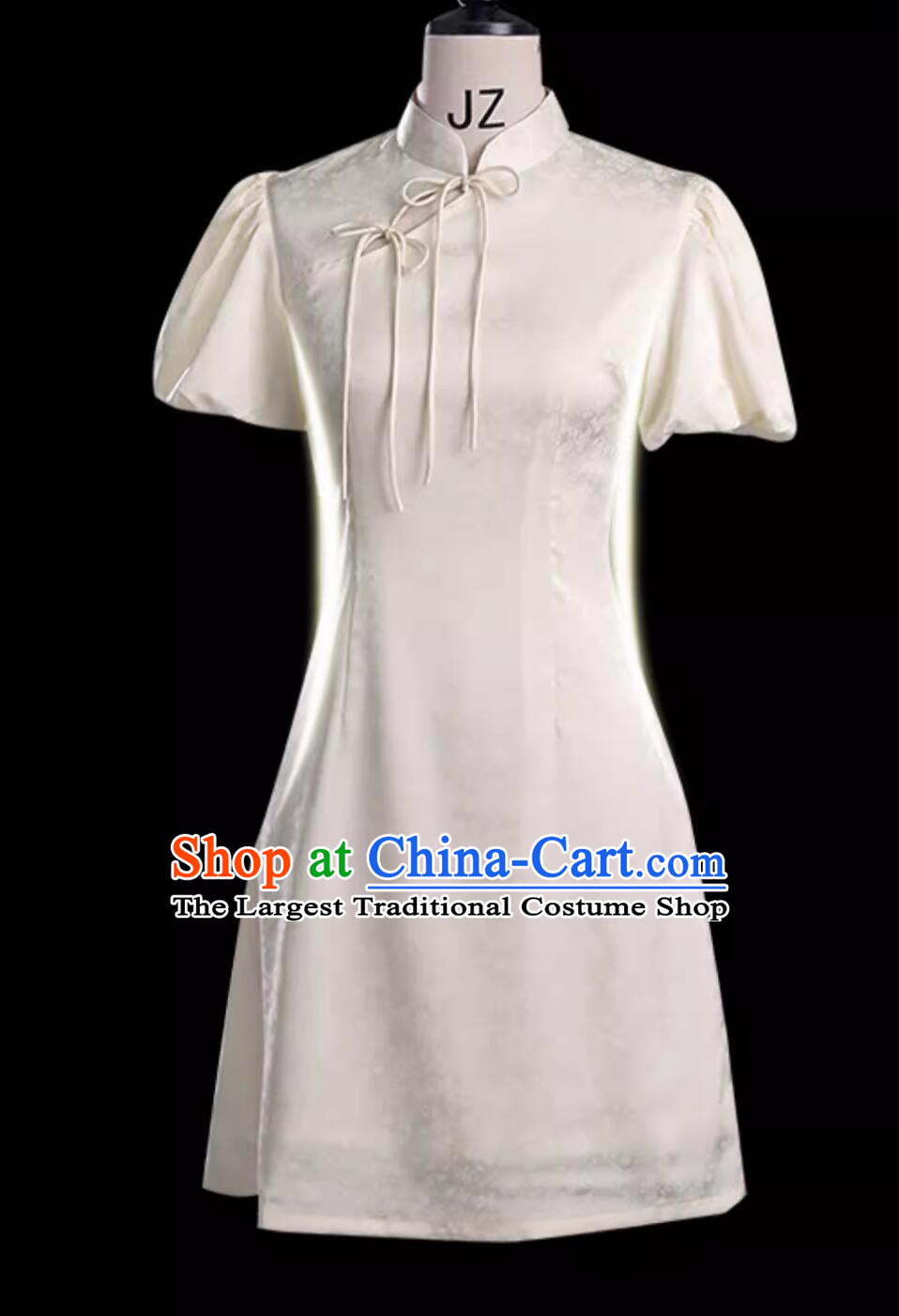 China Short Sleeve Qipao Dress Modern White Cheongsam Traditional Chinese Clothing