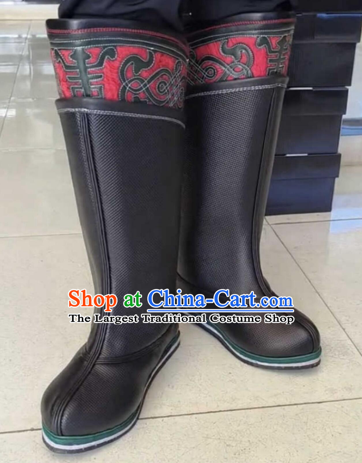 Handmade Mongol Shoes Traditional Chinese Mongolia Ethnic Black Cowhide  Boots Mongolian Minority Dance Shoes for Men