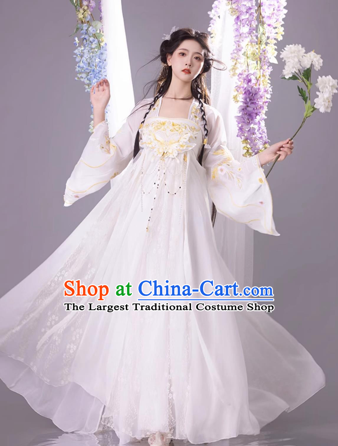 Ancient China Fairy Costume Chinese Traditional White Hanfu Dress Tang Dynasty Princess Embroidered Clothing
