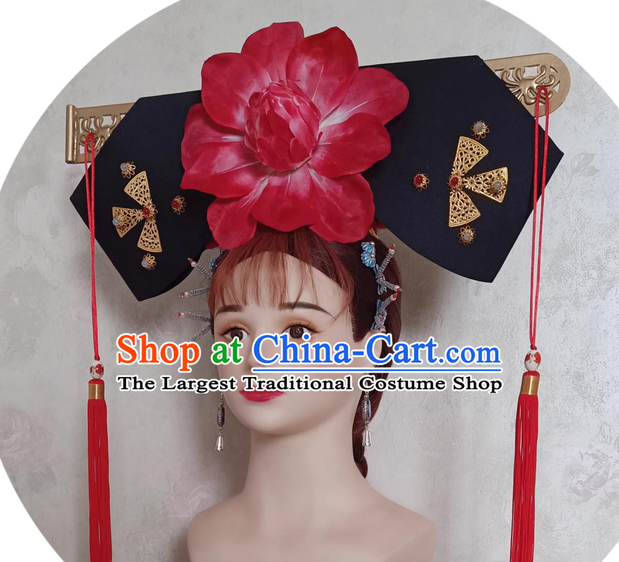 China Qing Dynasty Palace Lady Hat Traditional Chinese Manchu Woman Headdress TV Series Princess Pearl Qing Er Headgear