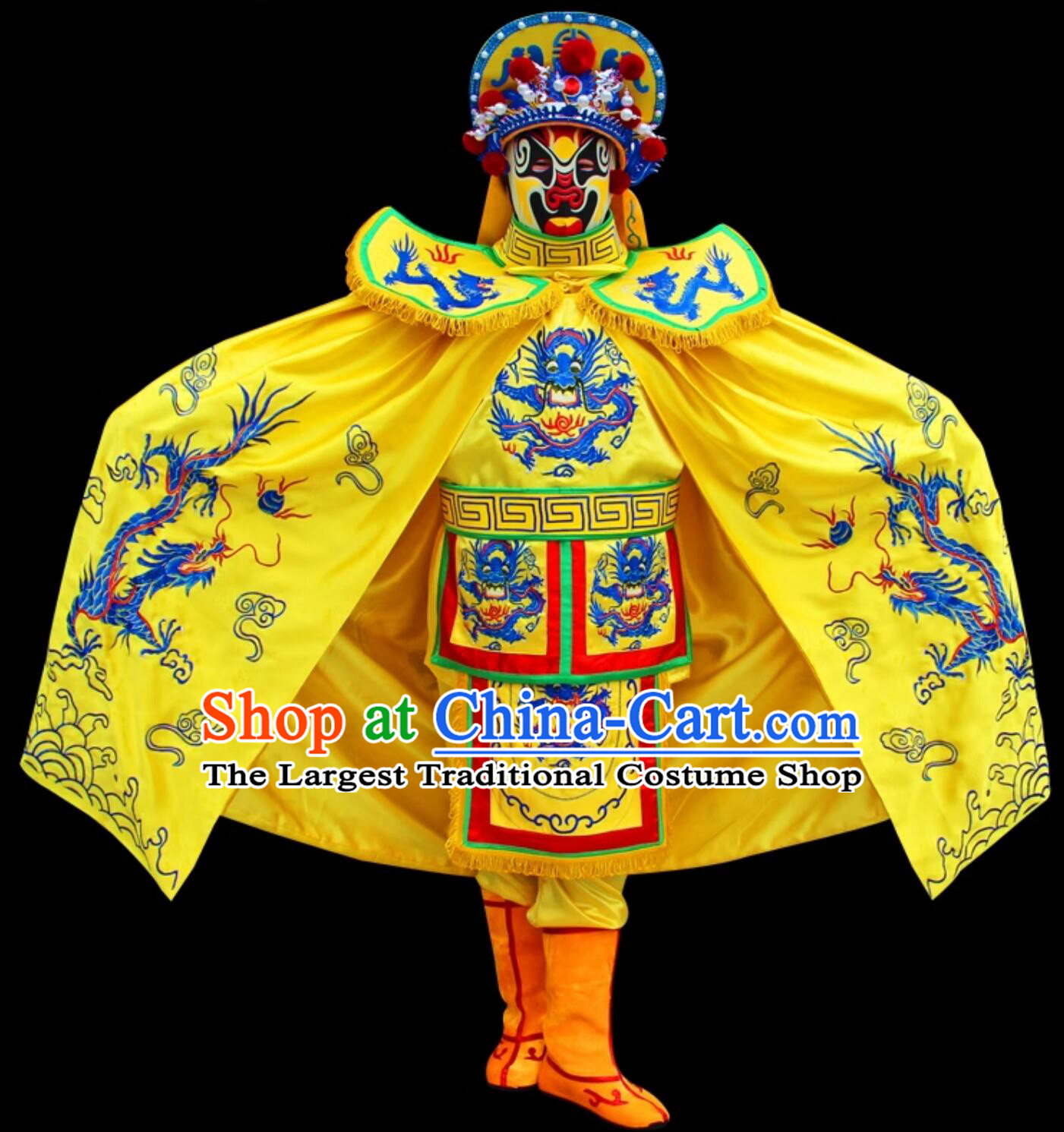 Professional Sichuan Opera Mask Changing Clothing Chinese Mask Change Costume and Hat Traditional Bian Lian Yellow Outfit Complete Set