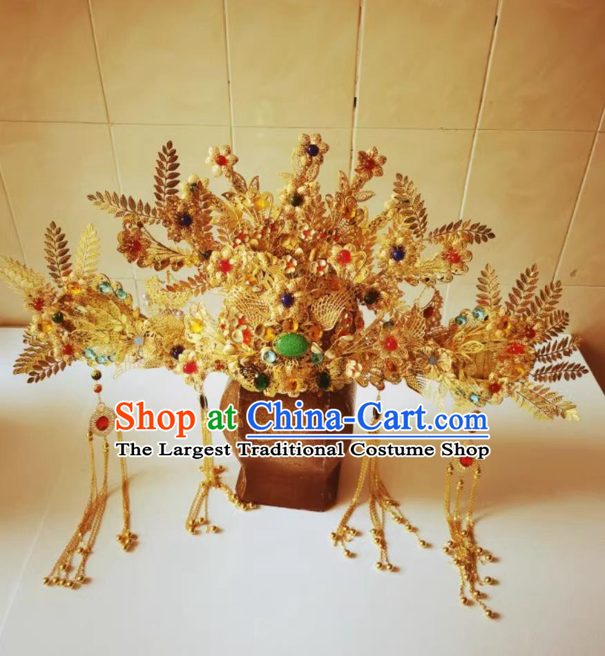 Handmade Tang Dynasty Empress Headwear Chinese Traditional Hanfu Wedding Hair Accessories Ancient China Court Woman Phoenix Coronet