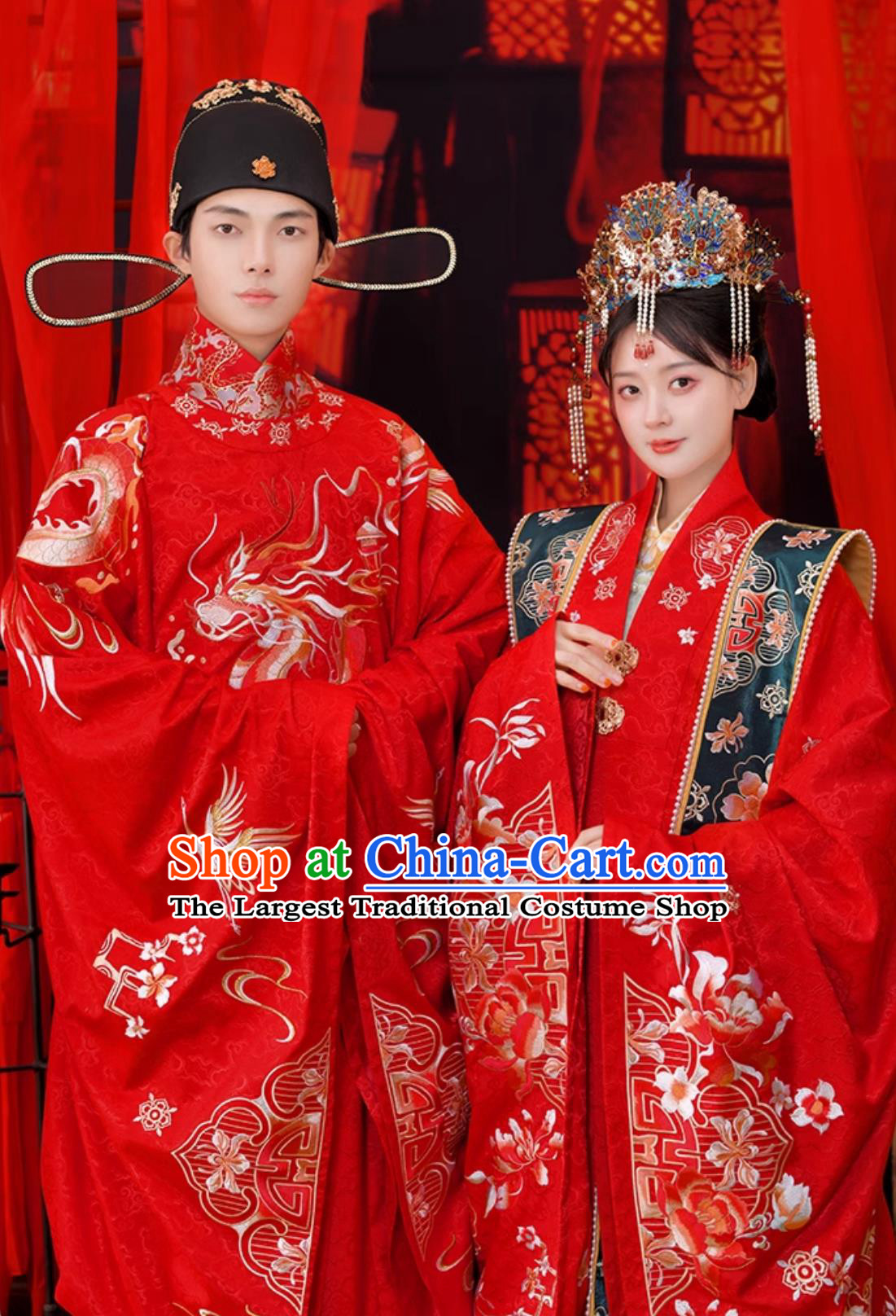Chinese Traditional Wedding Red Hanfu Dress Ancient China Costumes Ming Dynasty Bride and Groom Embroidered Clothing