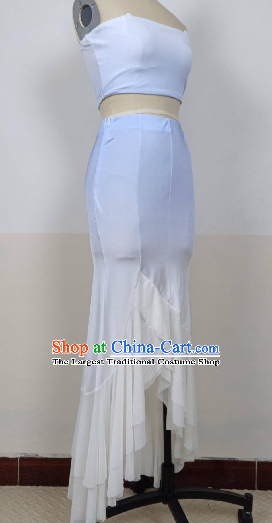Chinese Ethnic Women Group Dance Blue Dress Yunnan Dai Nationality Peacock Dance Clothing Taoli Cup Dance Contest Costume