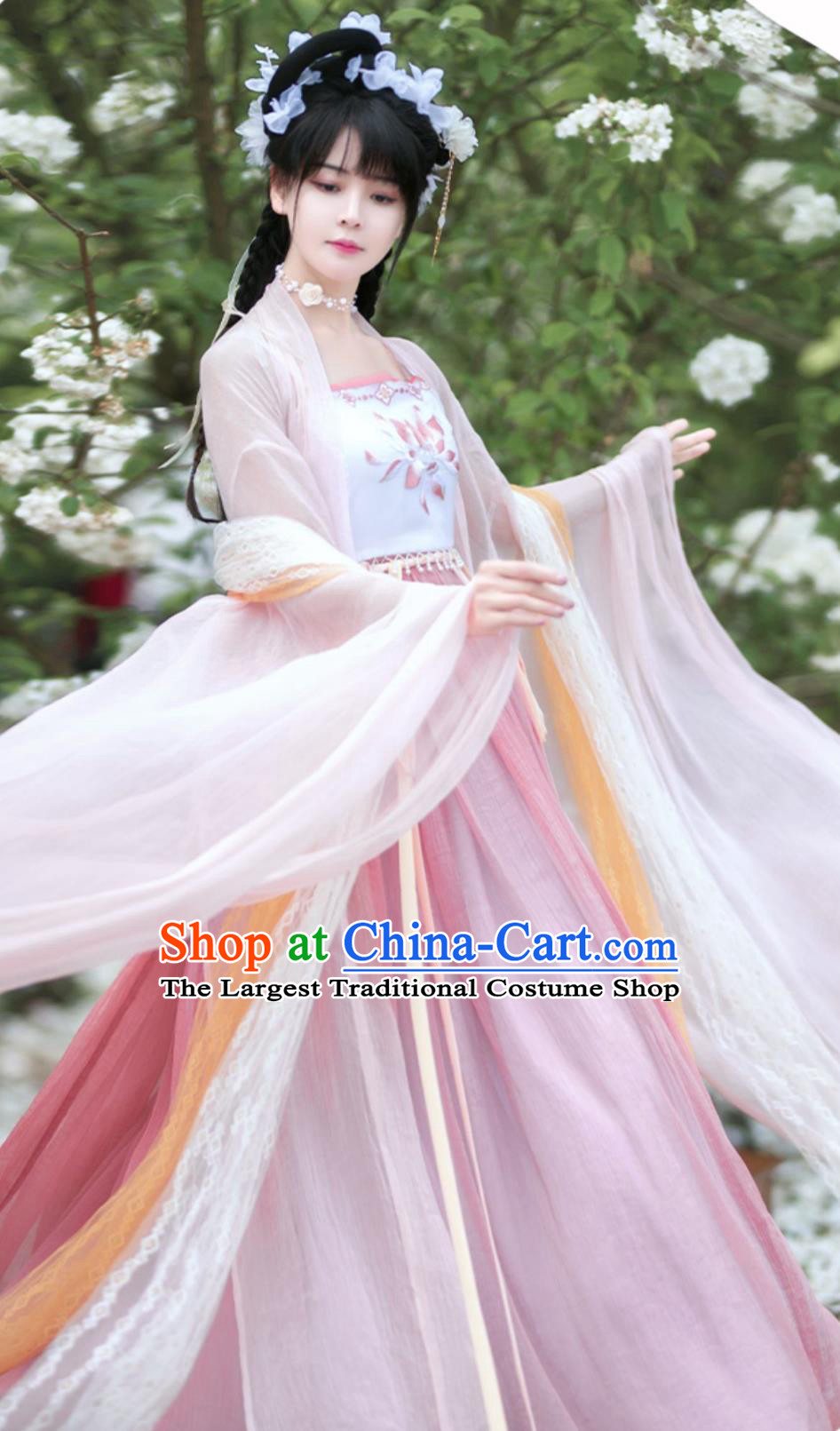 Ancient China Flower Fairy Costume Chinese Tang Dynasty Princess Embroidered Clothing Traditional Pink Hanfu Dress