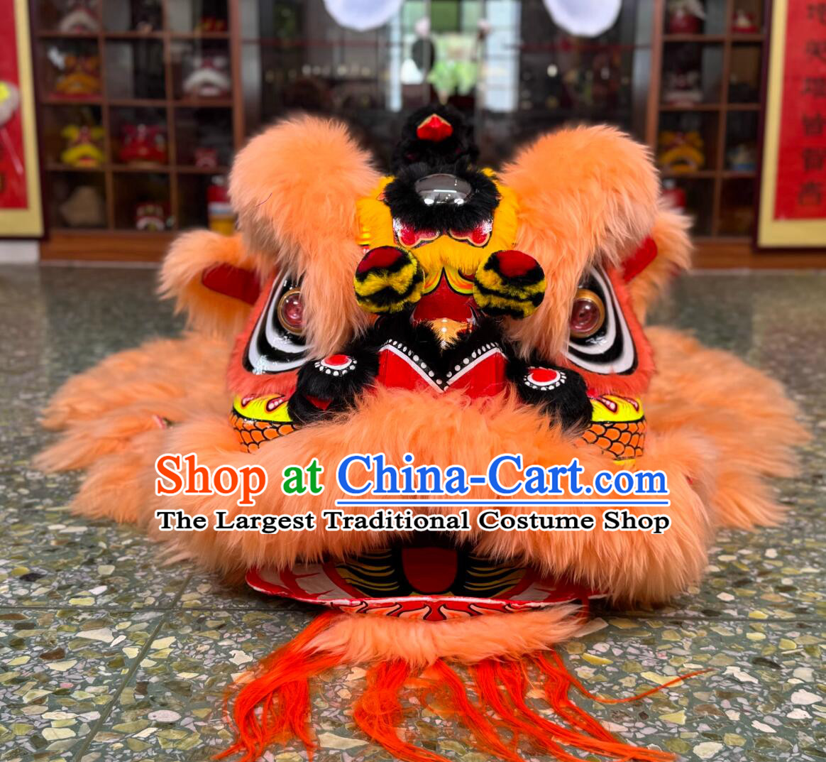 Light Orange Fur Chinese Dancing Lion Clothing Traditional Lion Dance Costume Handmade Lion Head Complete Set