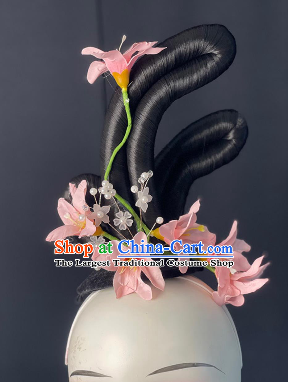 Chinese Classical Dance Headpieces Han Tang Dance Dance Wig Chignon Handmade Zui Qing Bo Umbrella Dance Hair Jewelries