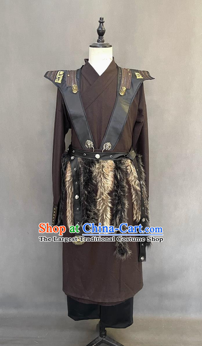 Traditional Chinese Stage Performance Costume Ancient China Tribal Chief Clothing TV Drama High Priest Brown Outfit