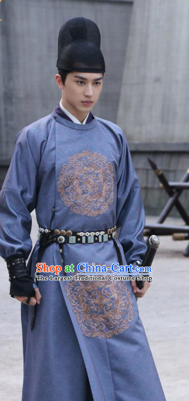 Chinese Ancient Tang Dynasty Swordsman Costumes TV Series Weaving A Tale of Love Young Hero Pei XIng Jian Official Robe and Headwear