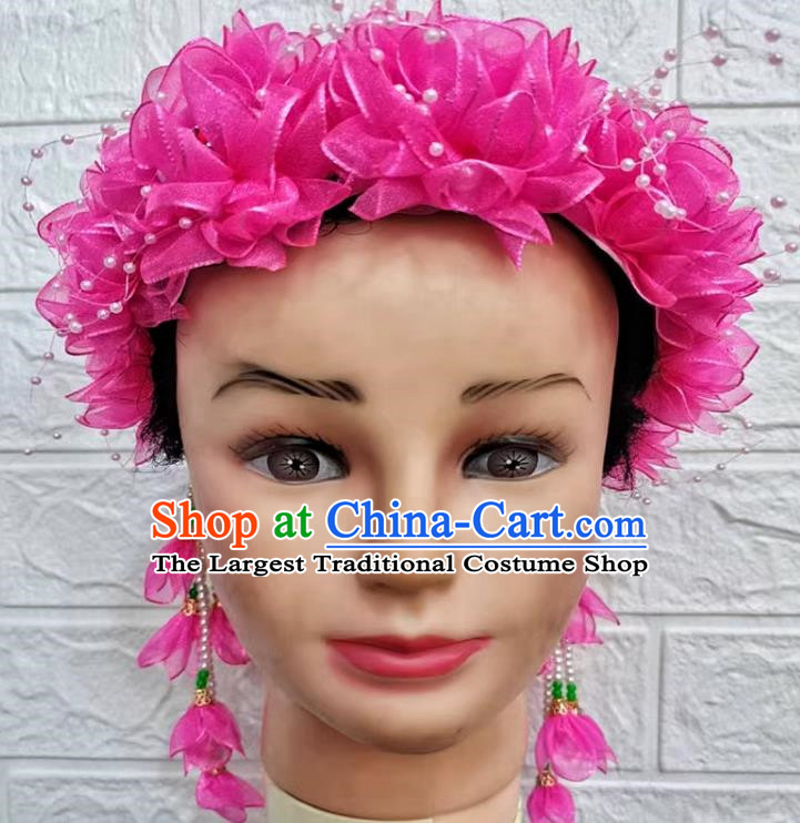 Rose Red Dance Performance Flower Chinese Yangko Head Flower Garland Hairpin Large Flower Hair Ornament Flower Dancing Flower Chinese Style Square Dance Garland