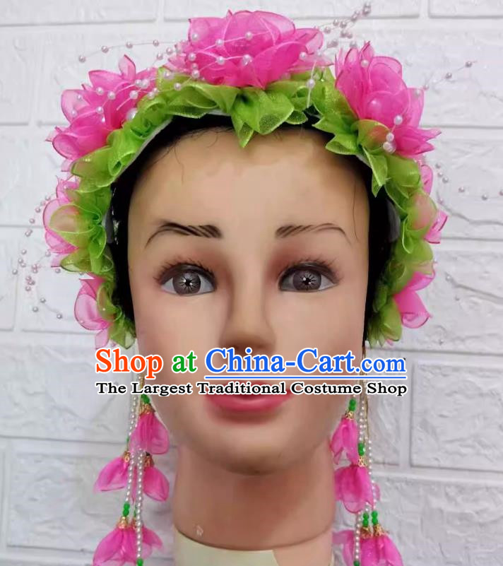 Green Pink Dance Performance Flower Chinese Yangko Head Flower Garland Hairpin Large Flower Hair Ornament Flower Dancing Flower Chinese Style Square Dance Garland