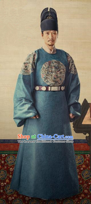 Historical TV Series The Imperial Age Ming Dynasty Crown Prince Zhu Biao Costumes Chinese Ancient King Blue Robes