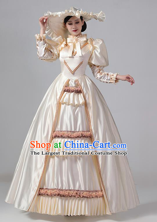 Champagne Retro Princess Garment Stage Show Clothing Drama Costume European Court Dress French Medieval Aristocratic Long Dress