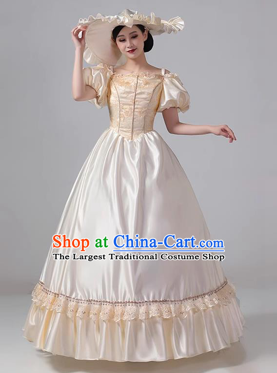 Champagne Victorian Stage Princess Clothing European Medieval Court Dress Retro Style Costume