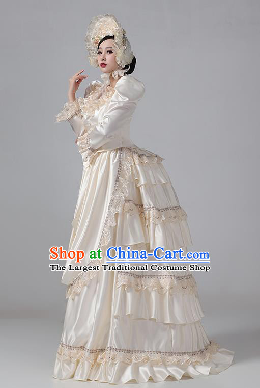 Champagne European Style Court Dress British Aristocratic Medieval Retro Clothing Stage Outfit Rococo Dress