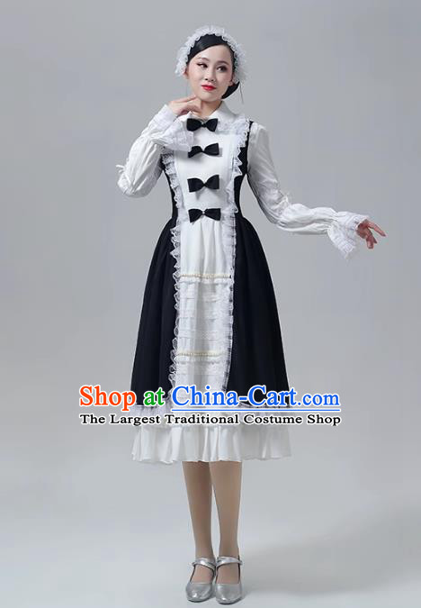 European Style Medieval Retro British Aristocratic Maid Costume Stage Play Drama Black And White Long Skirt