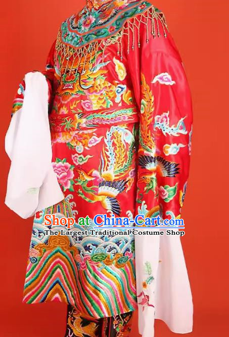 Tin Hau Temple Mazu God Statue In Soft Golden Robe With Red Embroidery Buddha Robe And The Queen Mother Divine Robe