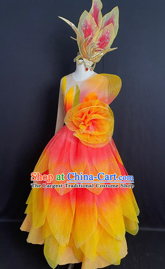 Orange Opening Dance Large Swing Skirt Performance Costume Female Large Singing And Dancing Brilliant Chinese Dream Dance Costume