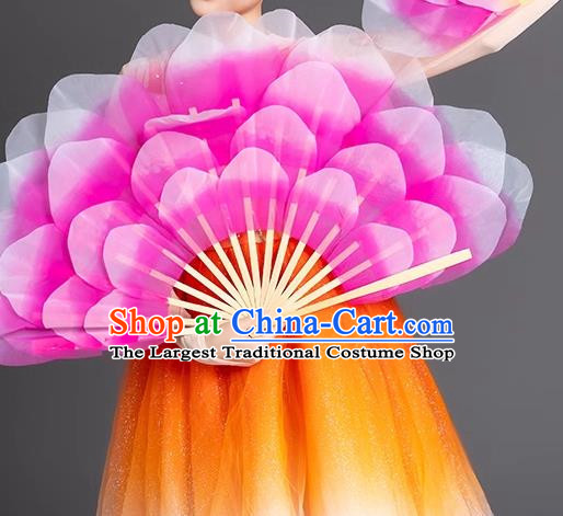 Pink Dance Fan Opening Dance Peony Flower Double Sided Large Petals Dance Square Yangko Props Stage Performance Fan