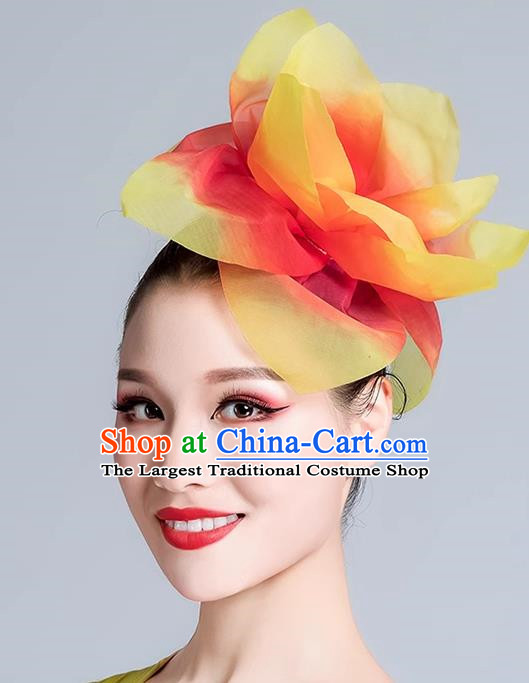 Red Dance Headdress Performance Headdress Flower Opening Modern Dance Performance Props Accessories Peony Headdress Square Dance Headdress