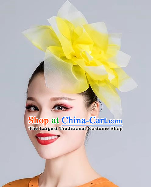 Yellow Dance Headdress Performance Headdress Flower Opening Modern Dance Performance Props Accessories Peony Headdress Square Dance Headdress