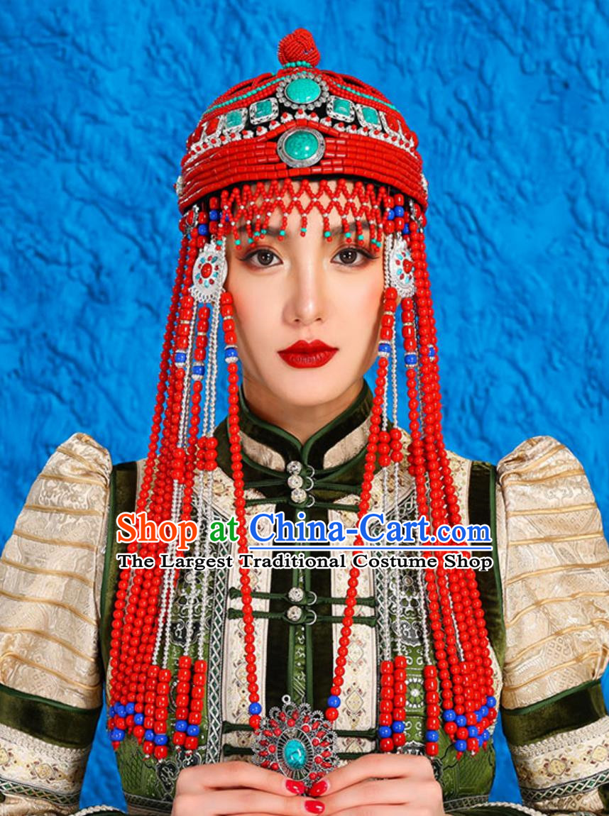 Mongolian Headdress Female Minority Dance Performance Accessories Exotic Hat Forehead Ornament Urad Wedding