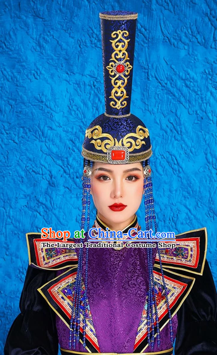 Mongolian Ladies High Hat Ethnic Style Performance Catwalk Headwear Stage Performance Hat