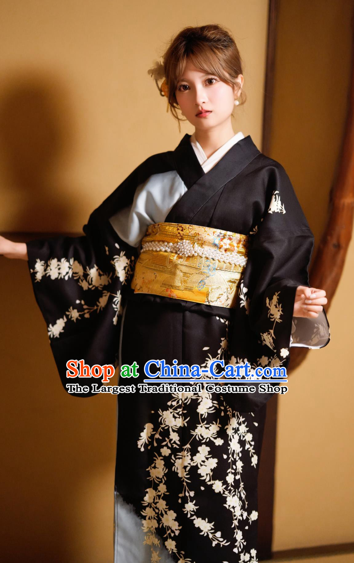 Japanese Kimono Women Formal Attire Traditional Japanese Printed Cherry Blossoms Bathrobe