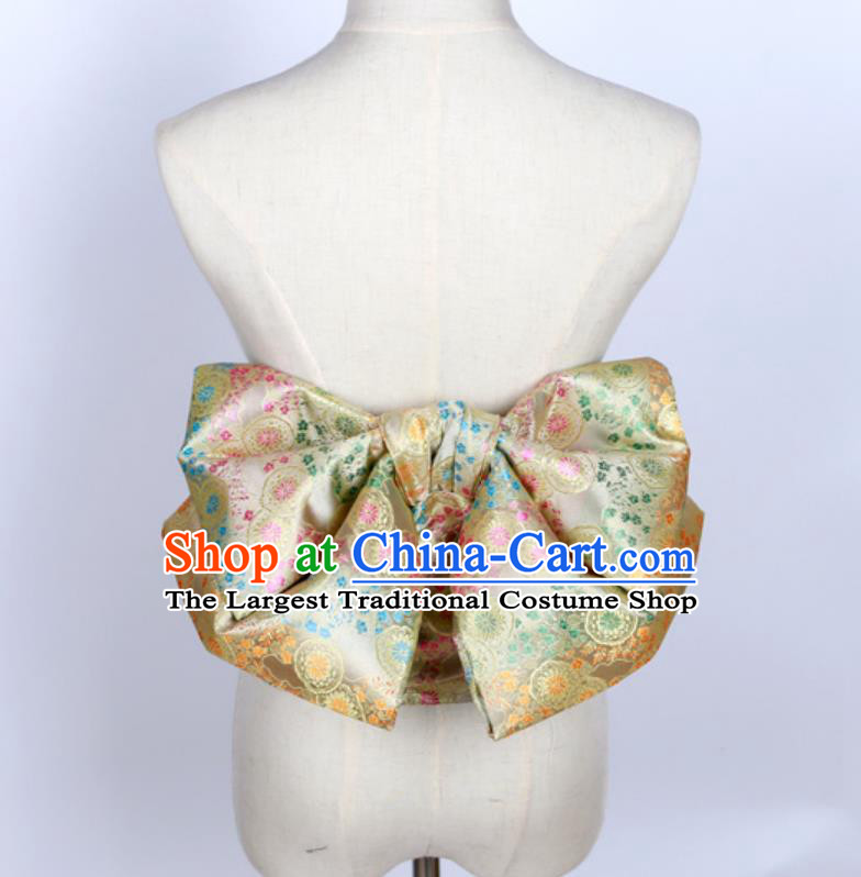 Light Yellow Japanese Kimono Waistband Bathrobe Waistband Brocade Bowknot Belt