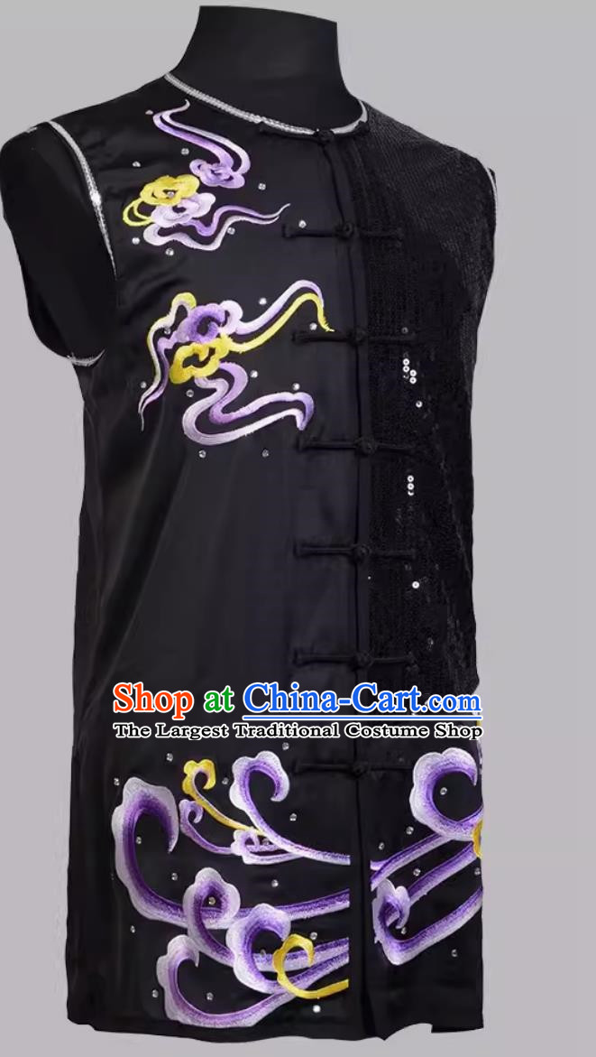 Embroidered Purple Phoenix Sequin Performance Suit Martial Arts Southern Boxing Suit Sleeveless