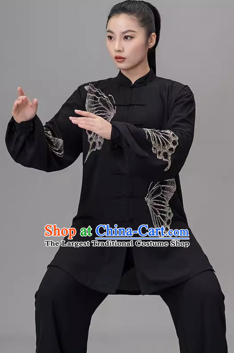 Hot Diamond Tai Chi Suit Black Chinese Style Practice Suit Competition Performance Suit