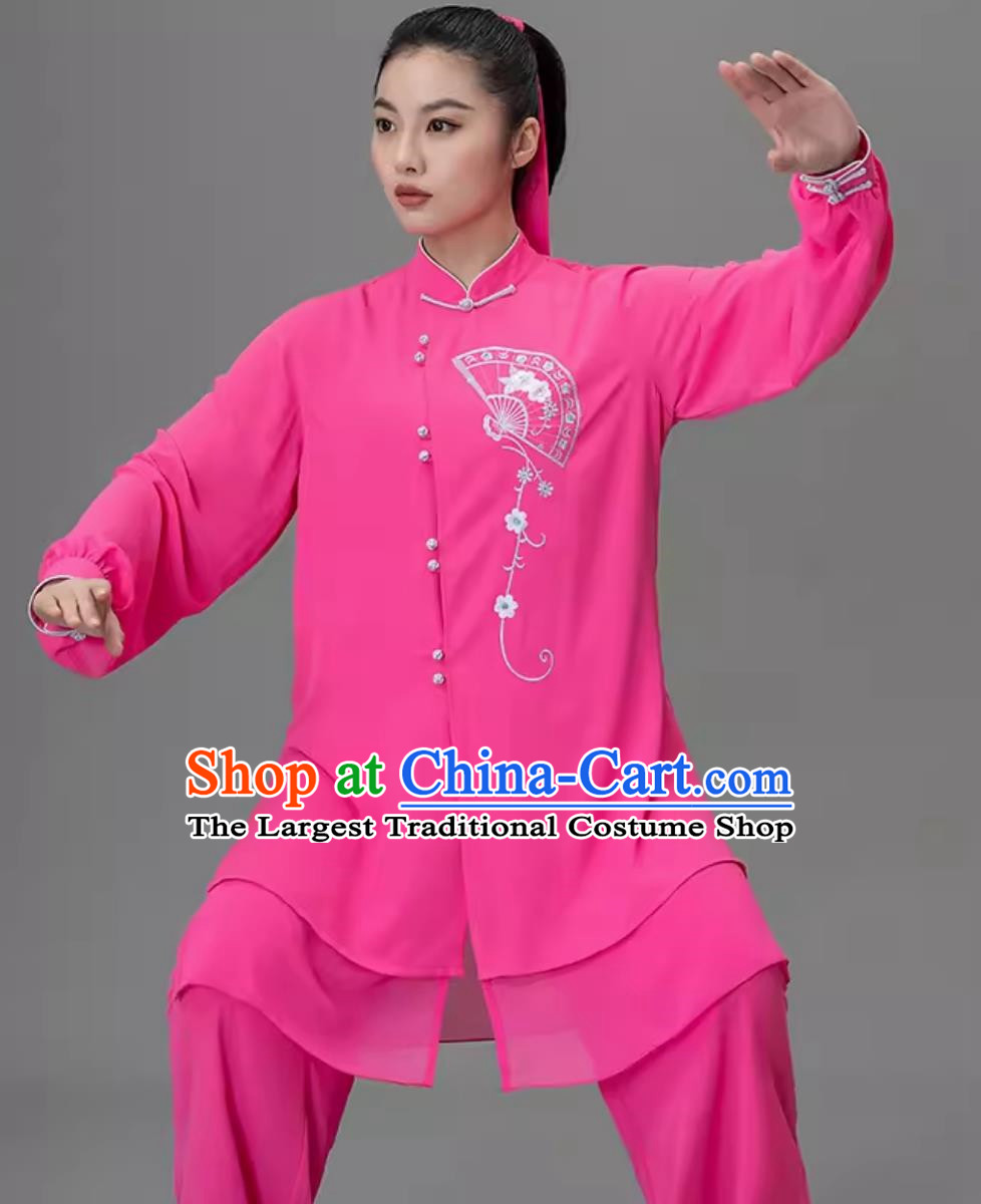 Embroidered Tai Chi Suit Rose Pink Elegant Yarn Tai Chi Martial Arts Performance Suit Chinese Style Kung Fu Suit