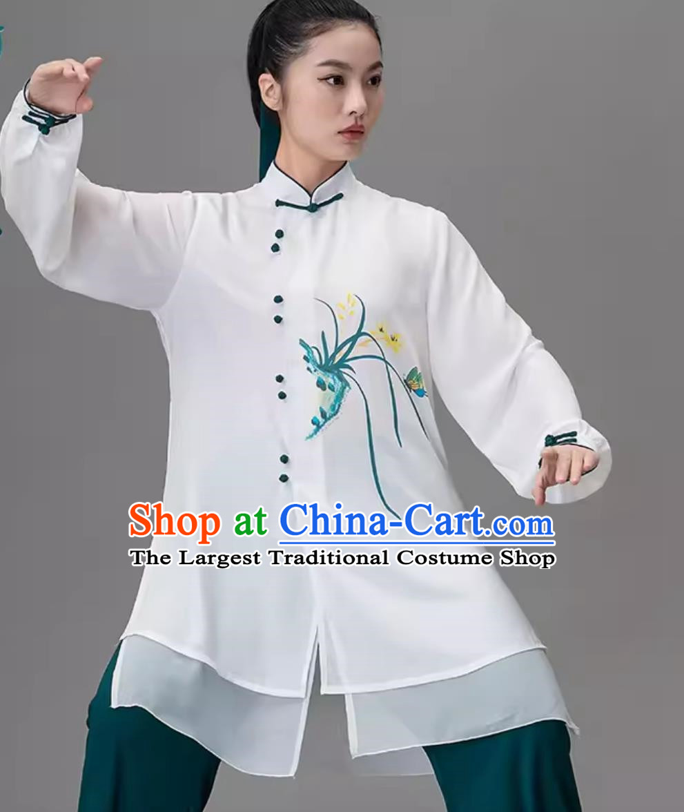 Painted Orchid Hand Painted Tai Chi Suit Practice Performance Suit Qigong Martial Arts Suit