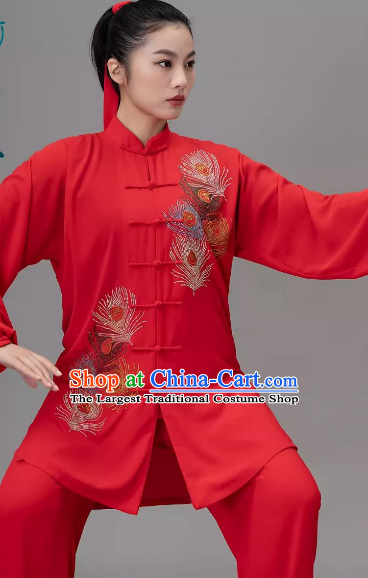 Big Red Hot Diamond Tai Chi Suit Competition Suit Tai Chi Chinese Style