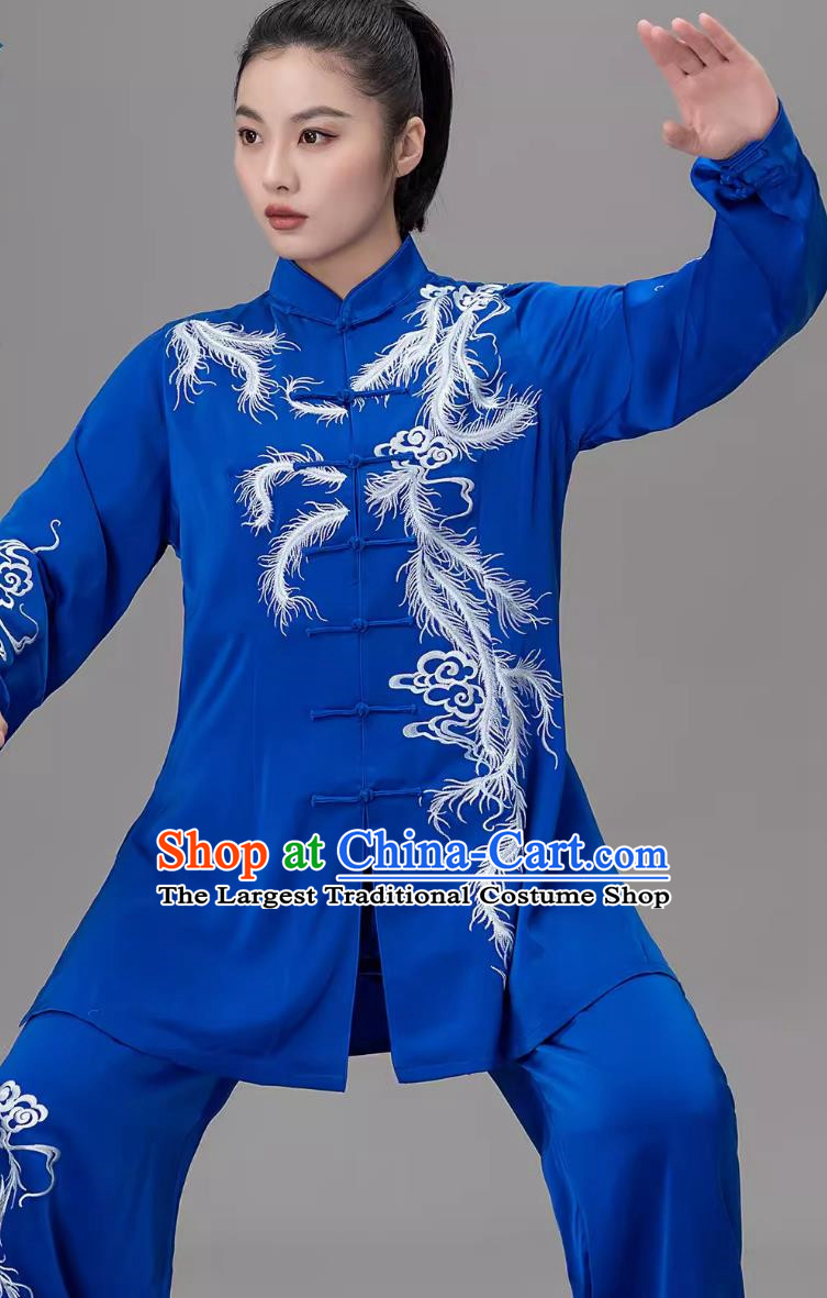 Embroidered Tai Chi Suit Practice Suit Sapphire Blue Baduanjin Performance Uniform