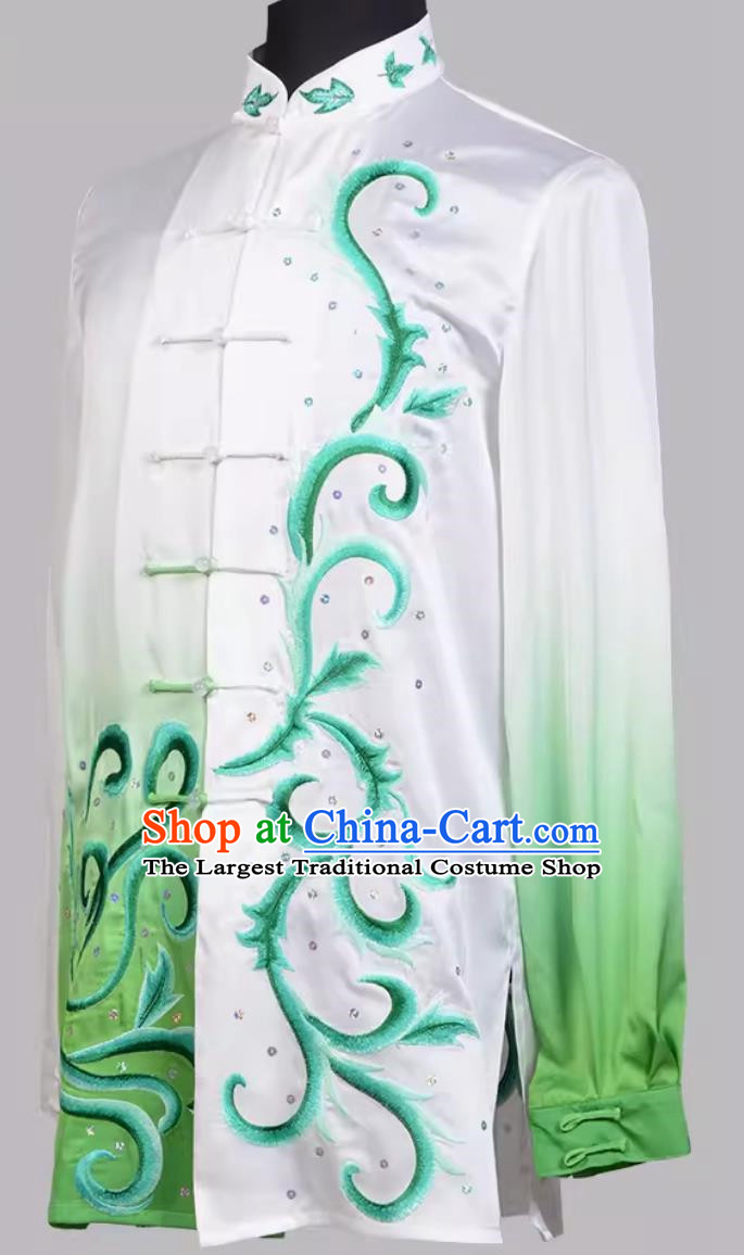 Gradient Color Long Sleeved Tai Chi Performance Costume Embroidered With Sequins