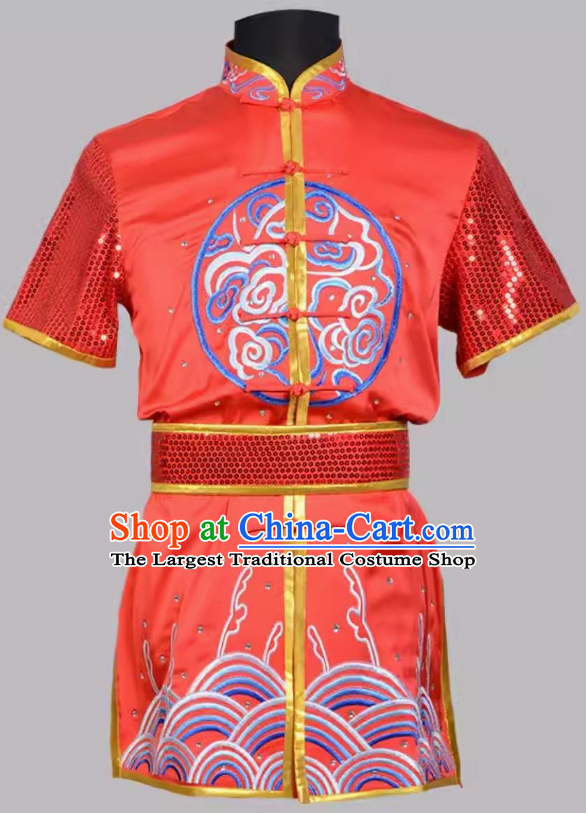 Red Chinese Martial Arts Uniform Embroidered Lion Martial Arts Uniform