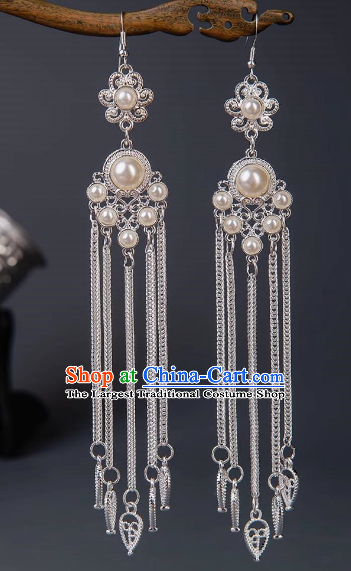 Earrings Mongolian Silver Jewelry Long Tassel Earrings Ethnic Style Dance Performance Accessories