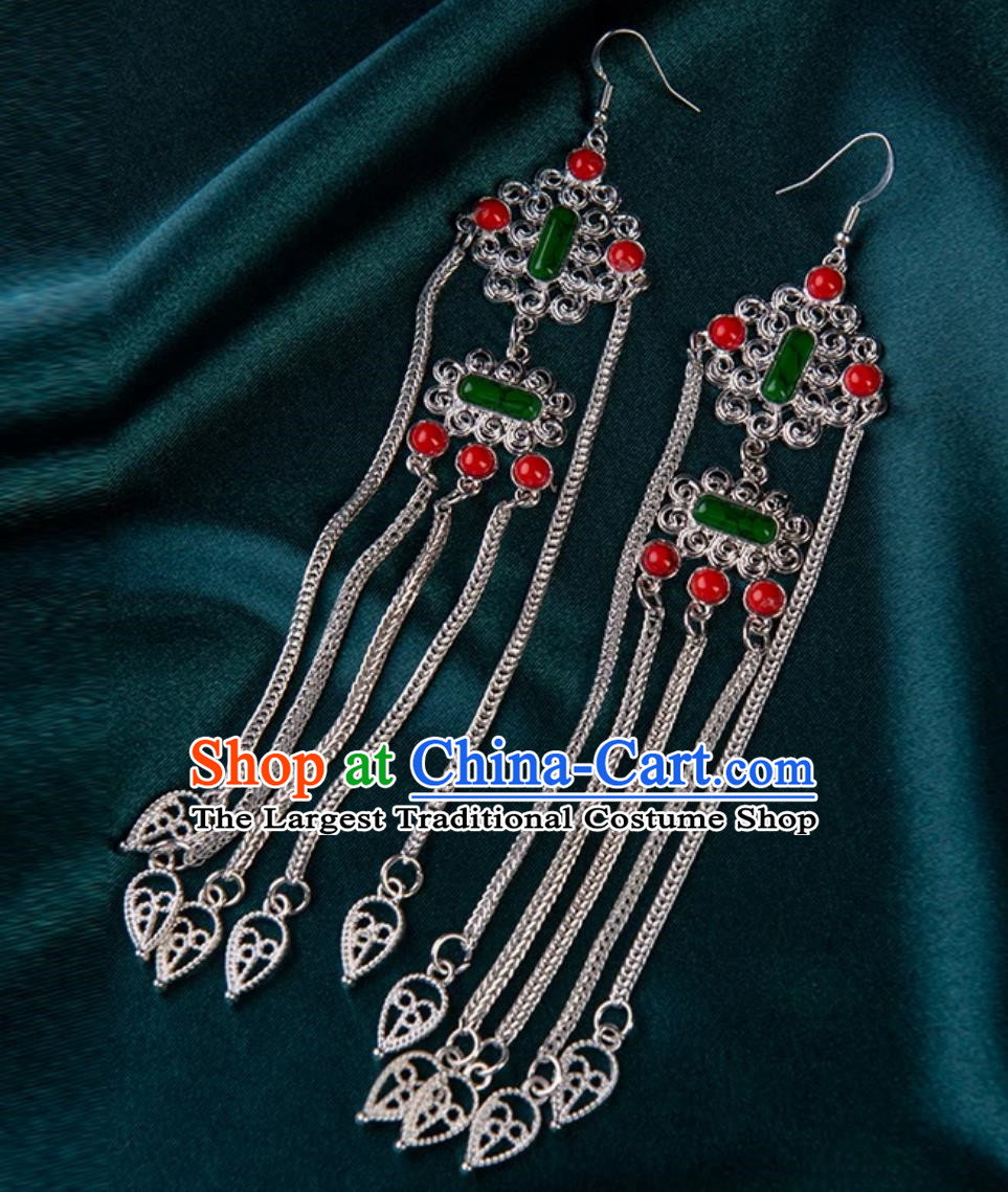 Earrings Mongolian Silver Jewelry Elements Long Tassel Earrings Ethnic Style Dance Performance Accessories