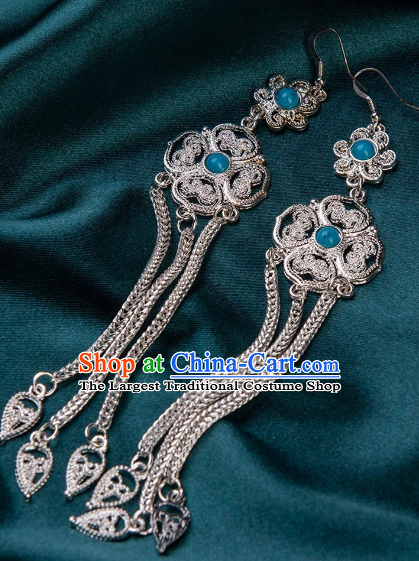 Earrings Mongolian Silver Jewelry Elements Long Tassel Earrings Ethnic Style Dance Performance Accessories