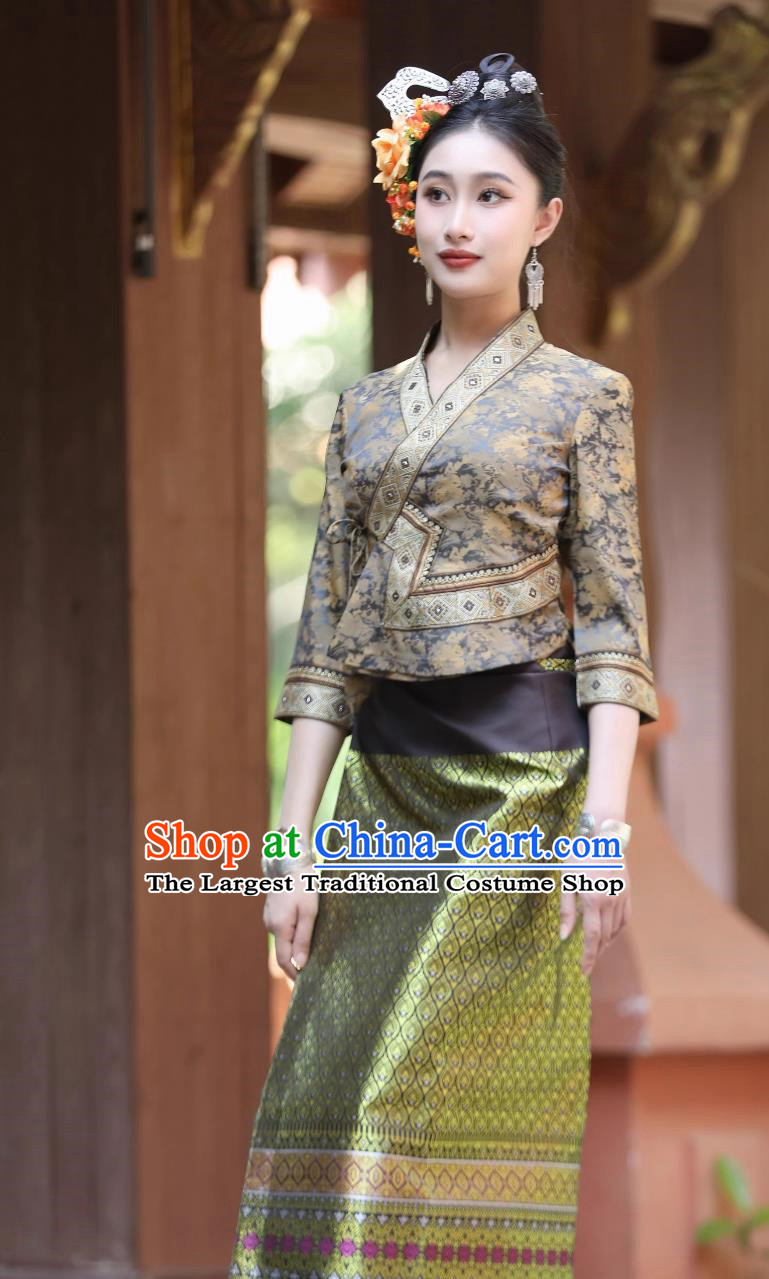 Dai Ethnic Costume Women Traditional Brown Suit