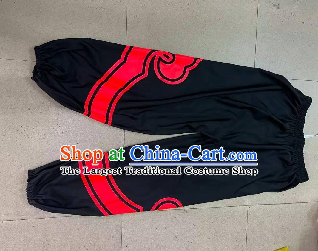 Chinese Lion Dance Pants Lion Performance Trousers Handmade Black Satin Pants