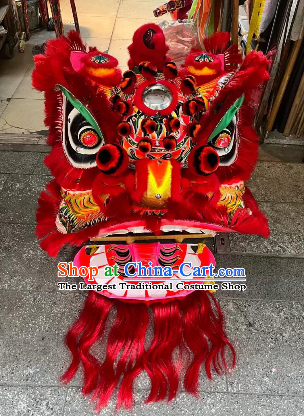 Handmade Red Wool Fut San Lion Chinese Traditional Dance Lion Professional Dancing Lion Costume Complete Set
