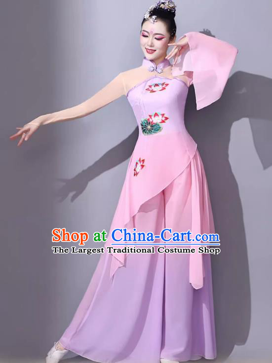 Classical Dance Performance Attire Chinese Female Art Exam Dance Costume Jiaozhou Yangge Clothing Pink Fan Performance Outfit