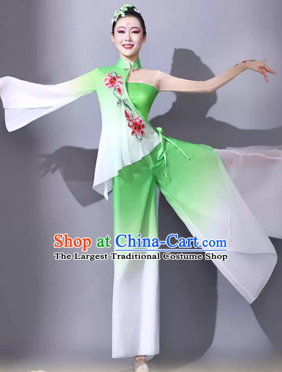 Green Fan Performance Outfit Classical Dance Performance Attire Chinese Female Art Exam Dance Costume Jiaozhou Yangge Clothing